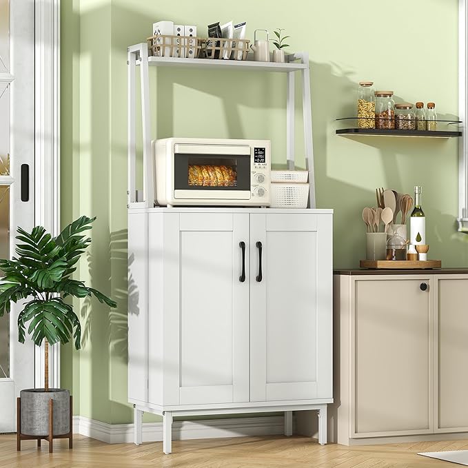 Semoic 51" Pantry Cabinet, Kitchen Storage Cabinet with Storage Shelves, Modern Kitchen Hutch with Microwave Stand, Adjustable Shelves, Food Pantry Cabinet for Dining Room (White)