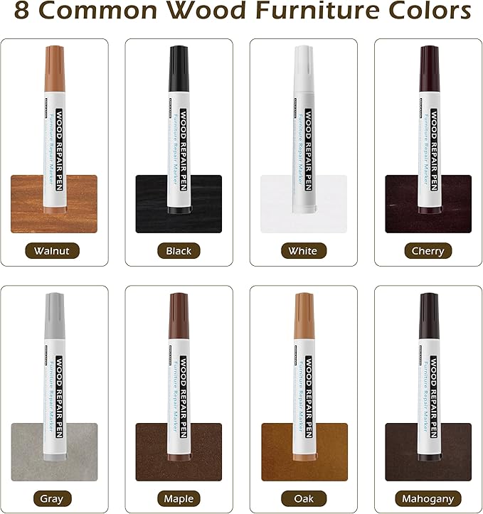 XCZNAGS Wood Repair Kit: 12-Color Wood Filler and 8-Color Furniture Markers Touch Up for Scratches/Holes/Stains/Cracks in Floors/Table/Cabinets(Laminate/Hardwood)