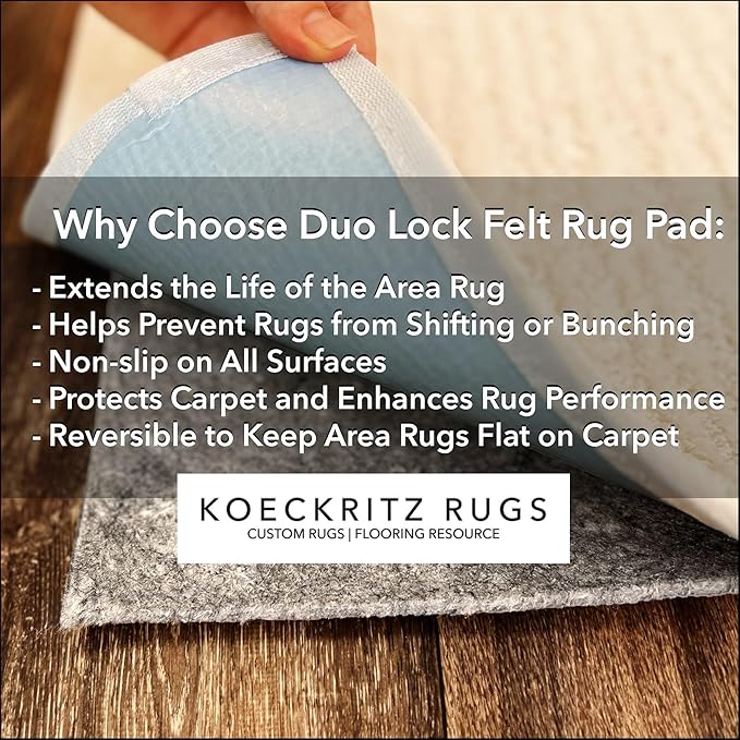 KOECKRITZ 3' x 10' Non-Slip Rug Pad Gripper - 1/4″ Thick Felt & Rubber Duo-Lock - Safe for All Floors & Hardwoods - Protects Floors, Keeps Rugs Flat