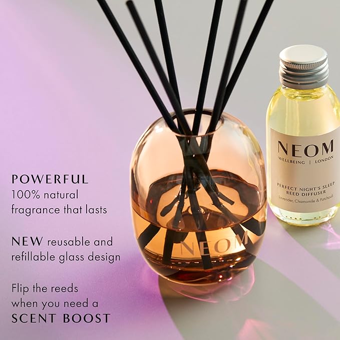 NEOM Perfect Night's Sleep Reed Diffuser, 100ml I Lavender, Chamomile and Patchouli I 100% Natural Fragrances I Lasts 12 Weeks I Refillable and Reusable