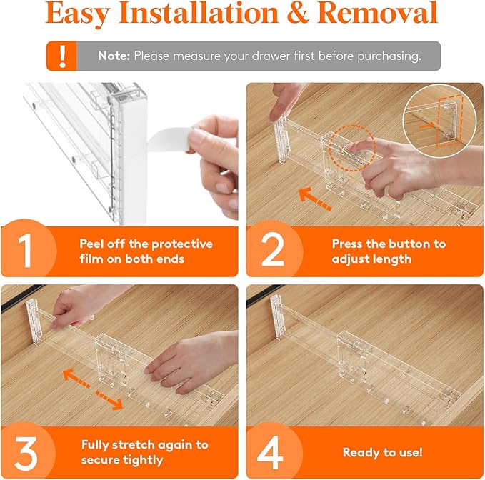 Lifewit Clear Drawer Dividers Adjustable Clothes Drawer Organizers, Expandable Drawer Separators, 12 Pack, 4" High/11-17 Long