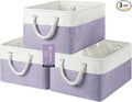 Large Storage Baskets- 15.7x11.8x8.26 inch Storage Bins for Shelves and Closet Organizing, Foldable Fabric Bin for Home Organization Clothes and Laundry (3-Pack, White&Purple)
