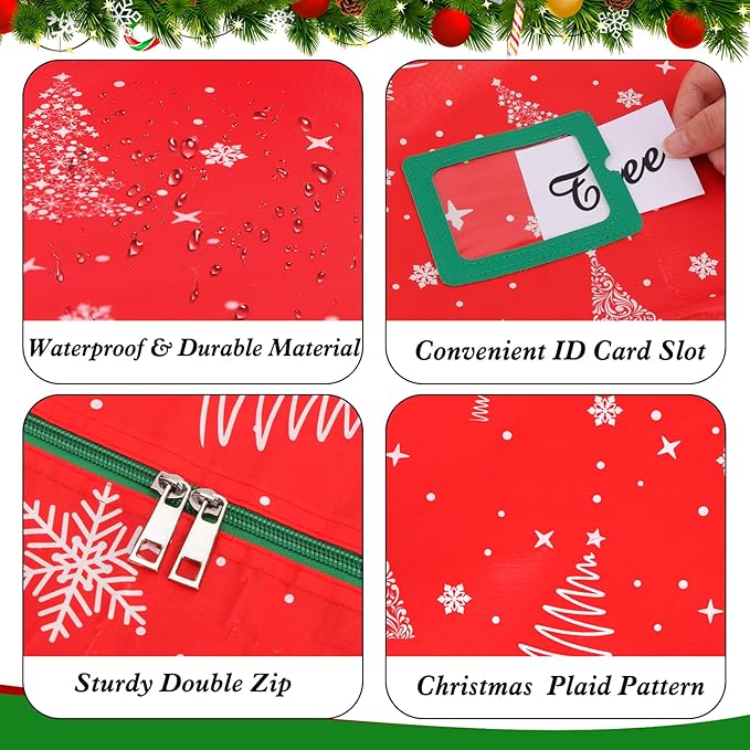 Christmas Tree Storage Bag,Plastic Waterproof Snowflake Christmas Tree Bag Large Storage Box Decoration Container Reinforced Handles Dual Zippers for 7.5ft Artificial Holiday Xmas Disassembled Trees