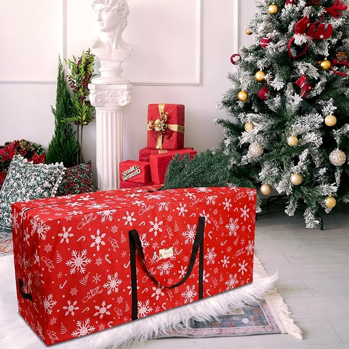 Christmas Tree Storage Bag 9 ft, 600D Oxford Tear-proof Xmas Tree Bag, Fits Up to 9 Foot Artificial Trees, Reinforced Handles & Zippered & Durable, Holiday Decoration Storage Bags, Red
