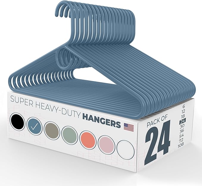Neaties Super Heavy Duty Clothes Hangers 20 Pack (24 Count) – Made in The USA - 10lb Capacity, Thick Plastic Hangers for Pants, Coats, Jackets, Jeans and Adult Clothing – Blue