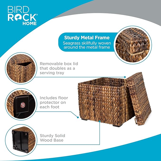 BIRDROCK HOME Woven Storage Cube - Abaca Seagrass Decorative Ottoman - Living Room Side Table - Store Blankets Pillows Magazines Books Remotes
