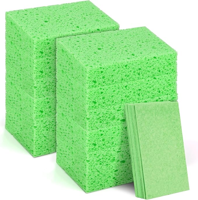 MOWPOG 12 PCS Dish Sponges Kitchen, Non Scratch Cleaning Sponge for Non Stick Cookware, Natural Compressed Cellulose Wash Scrub for Household Bathroom, Soft Washing Scrubbers (Green)