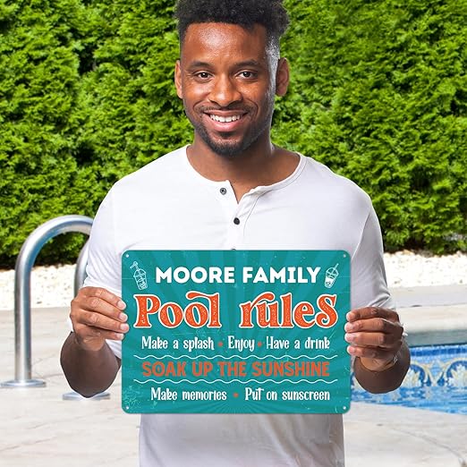Custom Pool Sign, Pool Rules Enjoy Swimming For Pool Décor Sign, 10x14 Inches, Rust Free .040 Aluminum, Fade Resistant, Made in USA by Sigo Signs