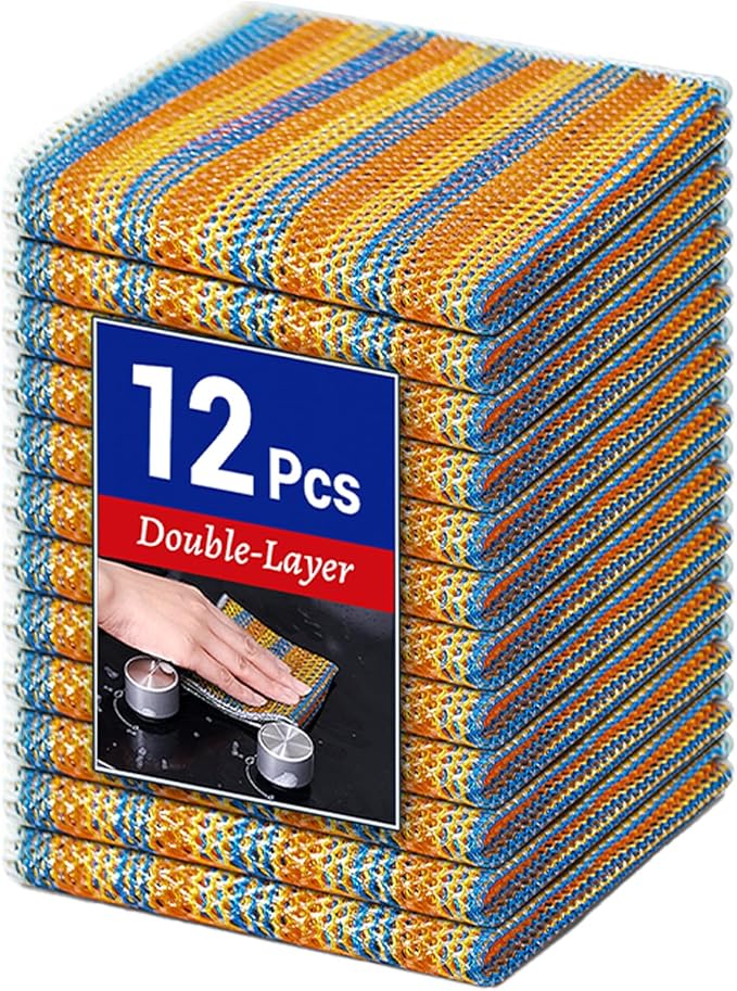 Wangjinpeng 12PCS Non-Scratch Multipurpose Steel Wire Dishcloths - Reusable Quick-Dry Odor-Free Scrub Cloths for Dishes, Kitchen Cleaning Cloths for Cookware, Sinks, Stove Tops(9.84X9.84)