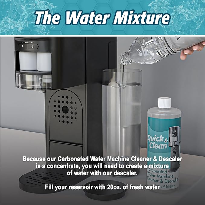 Quick & Clean 32oz. Carbonated Water Machine Cleaner & Descaler - Made in the USA - Compatible with At-Home Carbonated Water Machines - Removes Mineral & Limescale Buildup