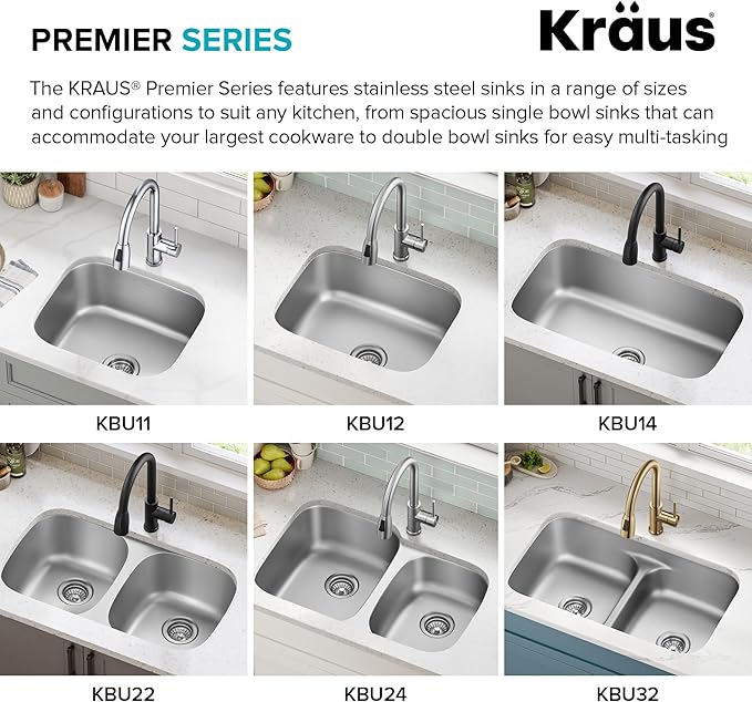 KRAUS Premier 32-inch Undermount 50/50 Double Bowl 18-Gauge Stainless Steel Kitchen Sink with Strainers (x2), KBU22