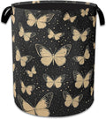 Golden Butterfly Laundry Basket,Foldable Waterproof Oxford Cloth Tote Bag Vintage Laundry Hamper with Handles,20.8"x16" Clothes Storage Bucket Organizer for Laundry Room, Bathroom, Bedroom