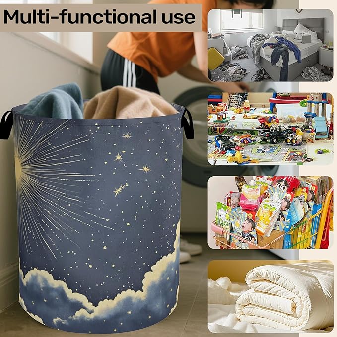 Sun Cloud Gothic Laundry Basket with Handles - Extra Large Foldable Hamper for Bathroom/Laundry/Bedroom/Dorm, Washable Fabric Storage Bin