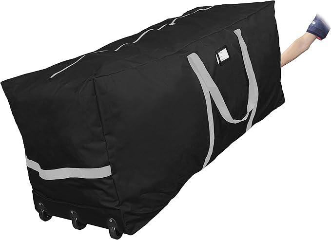ProPik Christmas Rolling Tree Storage Bag, Fits Up to 9 ft. Tall Xmas Tree, 28" X 16" X 60", Extra Large Heavy Duty Holiday Storage Container, Wheels and Handles 600D Oxford (Black)