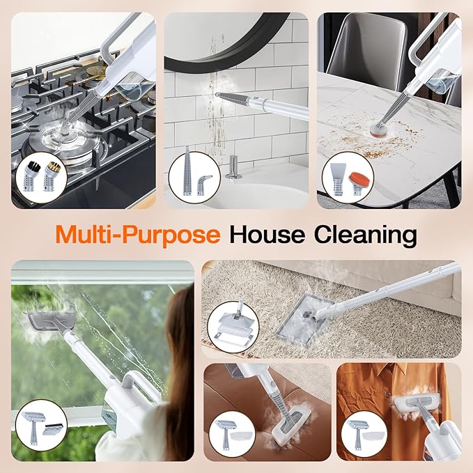ScrubWiz 10-in-1 Steam Cleaner, Steam Mop & Handheld Steam Cleaner, 350ml Water Tank, 10s Fast Heating, 2 Steam Modes, Portable Steamer for Kitchen, Floor, Tiles, Home, BBQ Grill, Ergonomic Handle
