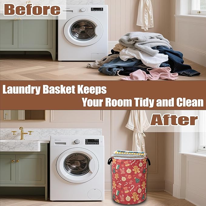 Merry Christmas Laundry Basket, Laundry Hamper Waterproof Oxford Cloth Tote Collapsible,Clothes Storage Bucket Decorative Toy Organizer For Bathroom Bedroom 16" x 20.8"