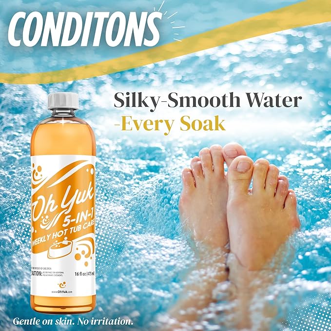 Oh Yuk 5-in-1 Weekly Hot Tub Care – All-in-One Spa Cleaner, Clarifier, Conditioner – Helps Control pH Balance & Combats Buildup – Hot Tub Chemicals for All Types Including Inflatable & Portable –16oz