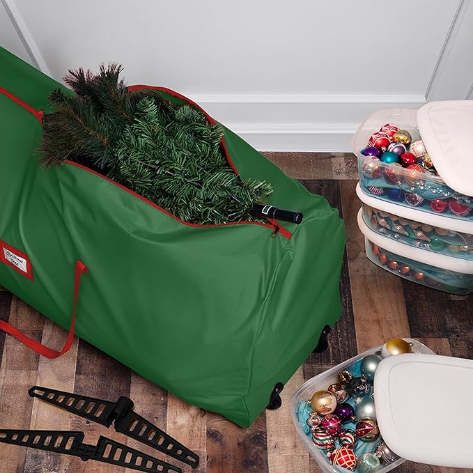 Holiday Cheer Christmas Tree Storage Bag with Wheels – Heavy Duty Christmas Tree Bag Fits Up to 9ft Tall Artificial Christmas Tree, Waterproof, Durable Handles & Zipper – Xmas Tree Storage Bag (Green)