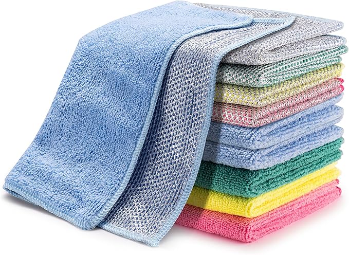2 in 1 Microfiber Cleaning Cloth Kitchen Towels, Non Scratch Wire Dishcloth Cleaning Rags for Washing Dishes, Multipurpose Microfiber Towels for Cars, Kitchen, Wall and Window Cleaner