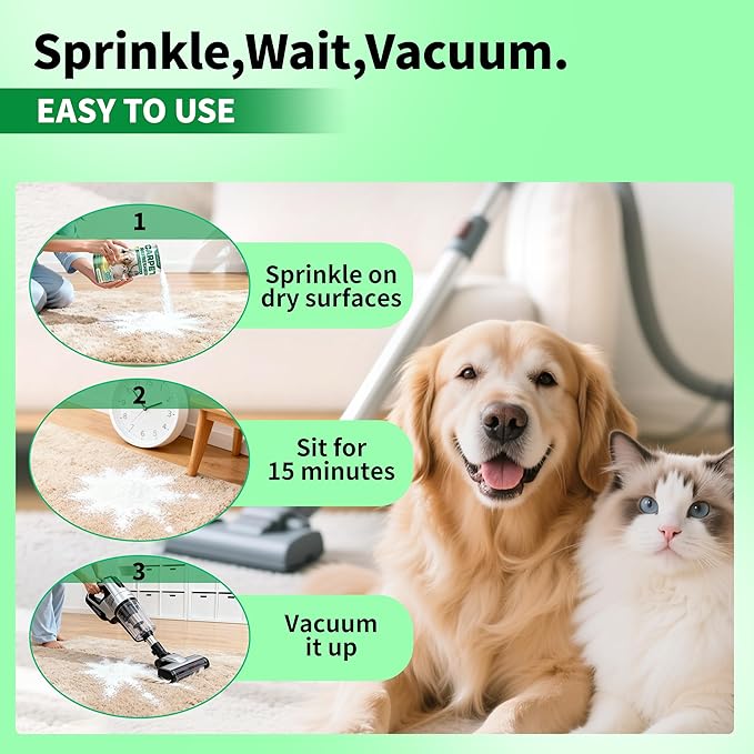 Maebho Carpet Deodorizer Freshener Powder for Pets - Pet Odor Eliminator for Urine, Feces & Vomit | Lemon Scent, Natural Ingredients Safe for Kids & Pets | 21 Oz