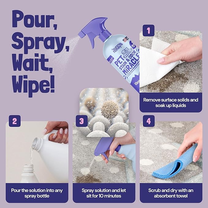 Sunny & Honey Pet Stain & Odor Miracle - Carpet Cleaner For New & Deep-set Messes - Enzyme Cleaner for Dog Urine & Cat Pee - Pet Stain Remover - Surface Odor Eliminator (128 fl oz, Light Lavender)