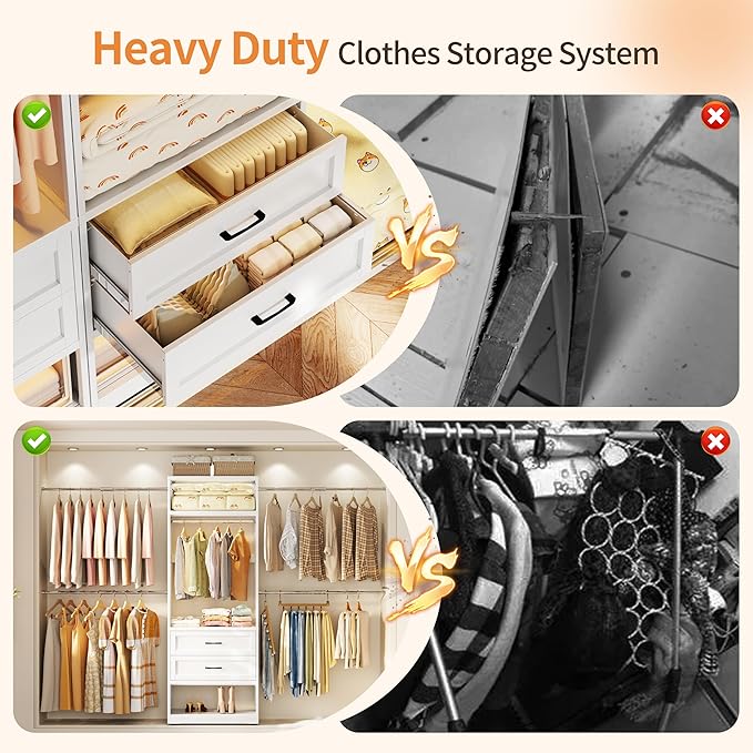79” Closet System with 2 Drawers, 4-8 Ft Metal Closet Organizer With 4 Expandable Hanging Rods, Walk-in Closet Organizer Wardrobe Garment Clothes Rack