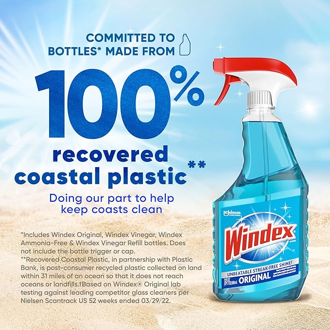 Windex Refill Bundle of Glass and Window Cleaner Spray, Original Blue Scent, Bundle Including 23 Fl Oz Spray & a 32 Fl Oz Refill Bottle, Surface Cleaning Spray, Household Cleaning Essentials