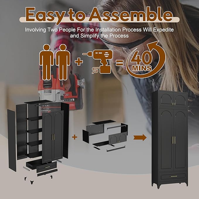 90" Pantry Kitchen Cabinet with Drawer, 75" Pantry Cabinets with 15" Cabinets, Freestanding Kitchen Storage Cabinet for Dining Room, Living Room, Alacena para Cocina, Assembly Required, Black