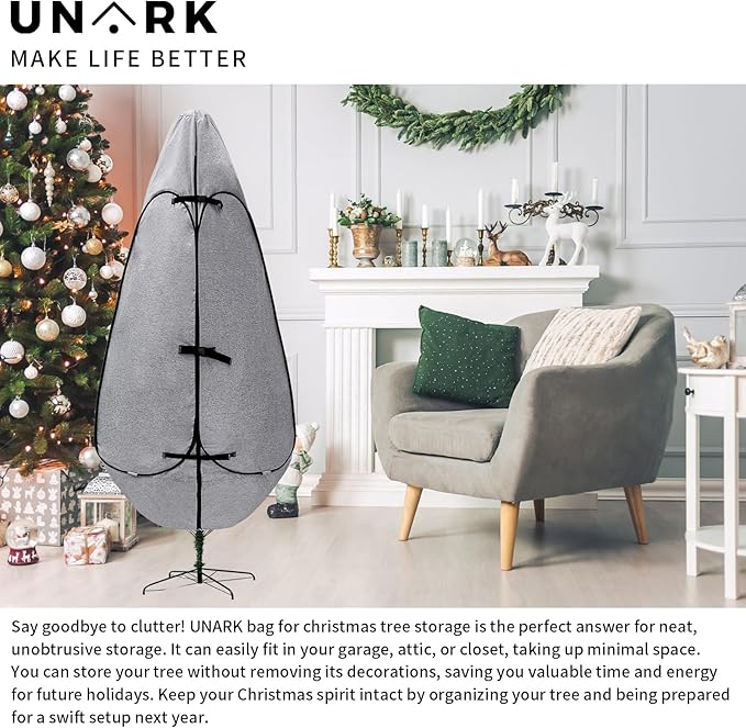 Upright Christmas Tree Storage Bag 7.5 Ft, Artificial Christmas Tree Storage Bag 6.5ft, Christmas Tree Cover for Upright Storage Fit 6 Ft / 6.5 Ft / 7 Ft / 7.5 Gray