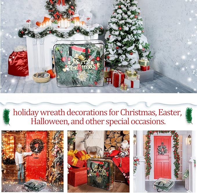 4 Pcs Christmas Wreath Storage Container Clear Organizer Storage Bag for Xmas Wreath Moving Bags with Handles and Dual Zipper Wreath Holder for Storage Plastic Christmas Storage Tote (30 x 8 Inch)