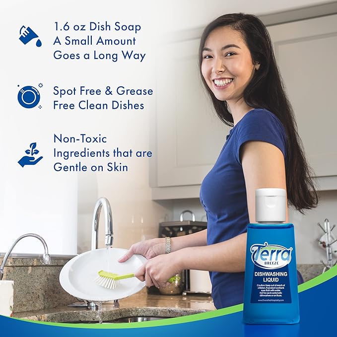 Terra Breeze Tiny Dish Soap Detergent | For Use in Vacation Rentals and Extended Stay Hotels | 1.6 oz (Case of 50)