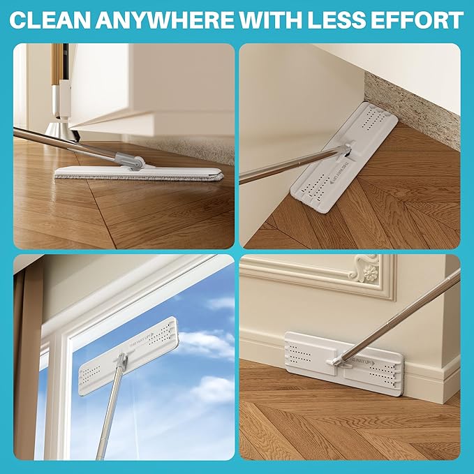 JOYMOOP Hands-Free Self-Cleaning Microfiber Mop and Bucket with Wringer Set for Home, Mops for Floor Cleaning and Wall Cleaner, Hardwood, Tile, Laminate, Vinyl Floors, Smooth Walls, and Glass Windows