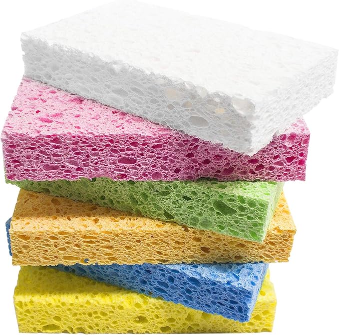 ARCLIBER Cellulose Sponges,Heavy Duty Scrub Kitchen Sponge,Clean Tough Messes Without Scratching,Pop Up Eco DIY (6 Pack)