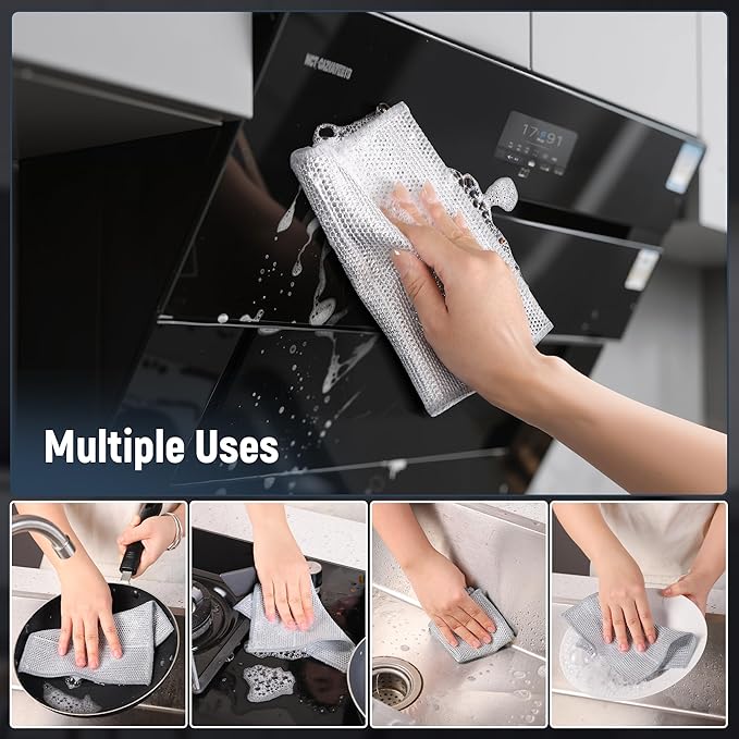 3 Layers Non Scratch Wire Dish Cleaning Supplies 15PCS - Wire Dishwashing Rag Home Essentials-Reusable Steel Wool Scrubber Washcloths,Kitchen Towels and Dishcloths Set for Pans Sinks & Cookware