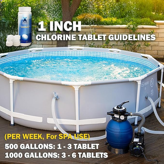 XtremeClear Value Pack 2 Pack 1" Chlorine Tabs, Long-Lasting Stabilized, Swimming Pool, Hot Tubs & Spa, Small Pool Sanitizer - Slow Dissolving Tablet, 3Lbs (1.5Lbs Each Bottle)