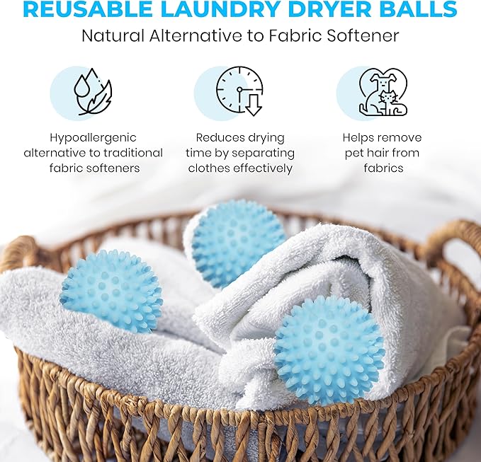 Handy Laundry Reusable Laundry Dryer Balls - A Natural Alternative to Fabric Softener, Reduce Drying Time and Save on Energy, Soft Fluffy Clothes, Fewer Wrinkles, Less Static Cling (Pack of 6)