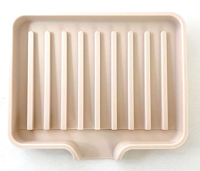 Happitasa Silicone Soap Dish Tray and Sponge Holder with Drain Chute, Pack of 2 | Bathroom and Kitchen Sink Organizer Caddy (Sand Dollar, 5.2"x4", 7.2 Ounces)