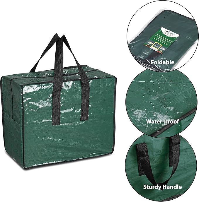 ProPik Christmas Ornaments Storage, Holiday Accessories Bag Tear-Proof Tarp 18 X 10 X 15 with Handles and Full Length Zipper (Green)
