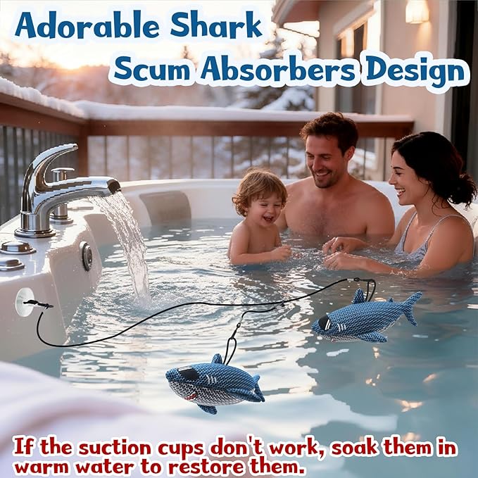 Shark Hot Tub Scum Absorber Reusable Washable Hot Tub Sponge Scum Absorber for Spa Hot Tub Oil Scum Absorber Spa Accessories for Adults (3 Pack, Tiger Shark)