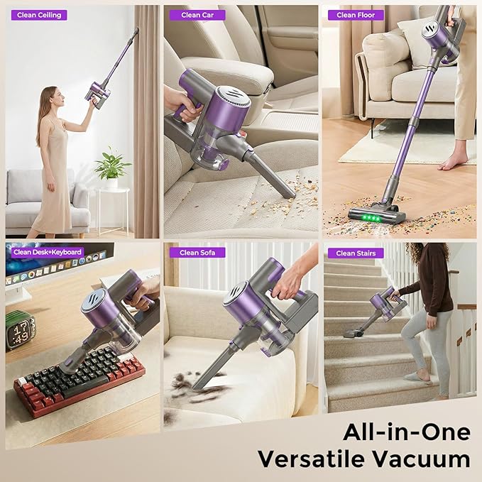 MBTTODF Cordless Vacuum Cleaner,Vacuum Cleaner for Home with Brushless Motor,Lightweight Stick Vacuum with Self-Standing and Touch Screen,Hardwood Floor Vacuum for Pet Hair,Carpets,Tile(Purple)