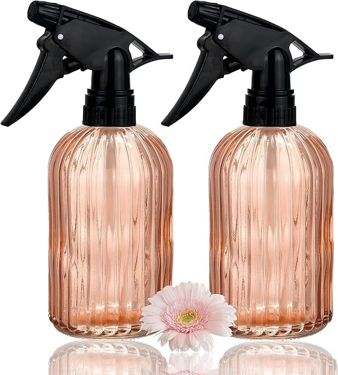Glass Plant Spray Bottle, 13.5oz Refillable Plant Mister Bottle, Handheld Water Spray Bottle with Adjustable Mist Nozzle for Outdoor Gardening, Indoor Flowers, Cleaning, Hair & Pets Care (Orange)