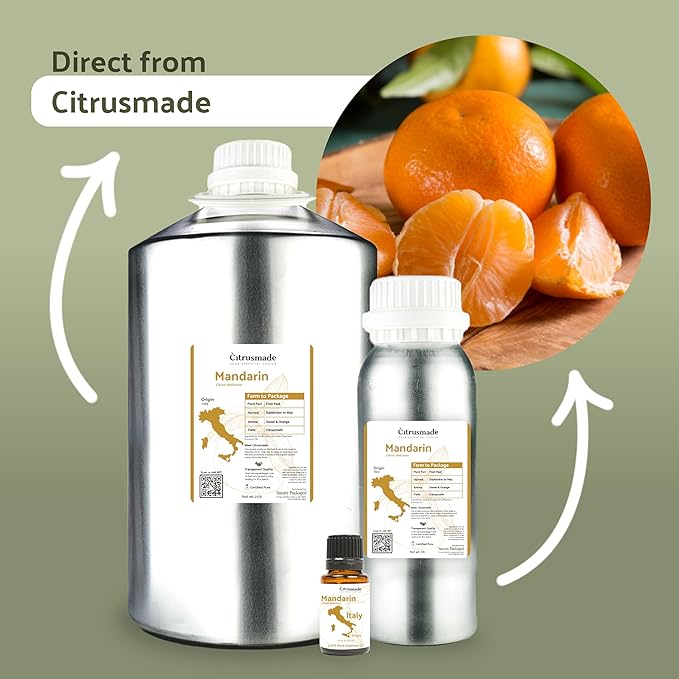 Pure Mandarin Essential Oils - Direct from Citrusmade Italy for Diffusers, Aromatherapy, Home Fragrance & Bath - Natural Aceite de Mandarina for Massage (8oz)