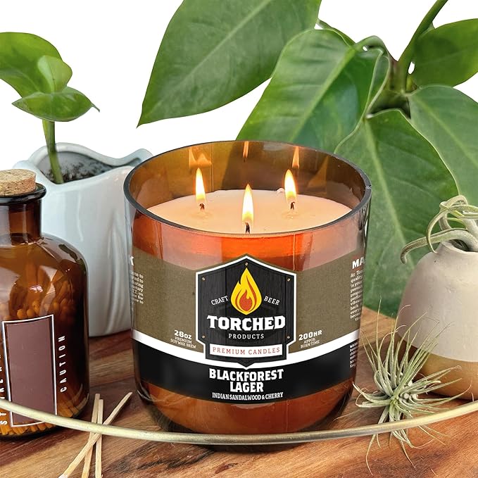 Torched Beer Scented Candles | Natural Soy Wax Candle | Blackforest Lager Scent 28 oz | Makes a Great Gift for Men, Beer Lovers, and Collectors | Bar Man-Cave Decor and Accessories