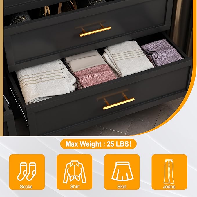 Metal Dresser for Bedroom 2 Drawers Dresser Metal Storage Dressers Organizer,24.8" H Black Drawer Chest, Closet Organizers for Living Room, Hallway, Closet