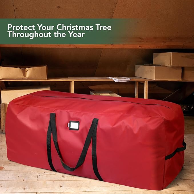 Holiday Cheer Christmas Storage Bag Heavy Duty Fits Up to 7.5ft Tall Artificial Tree, Waterproof with Durable Handles & Zipper Xmas Tree Storage Bag (RED)