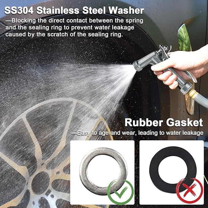 IRRIGLAD Hose Nozzle 2 Pack, Full Size Pistol Grip Water Nozzle Sprayer with Threaded Front, High Pressure Nozzle, Adjustable Spray Water Flow for Watering, Showering Pet, Washing Car, Silver
