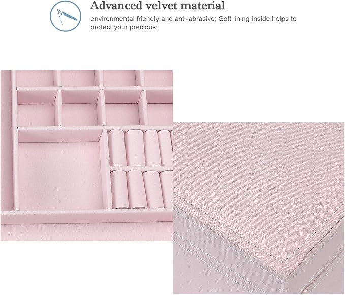 ProCase Velvet Jewelry Box Organizer for Women, 2 Layer Jewelry Display Storage Holder Case for Necklace Earrings Bracelets Rings -Pink