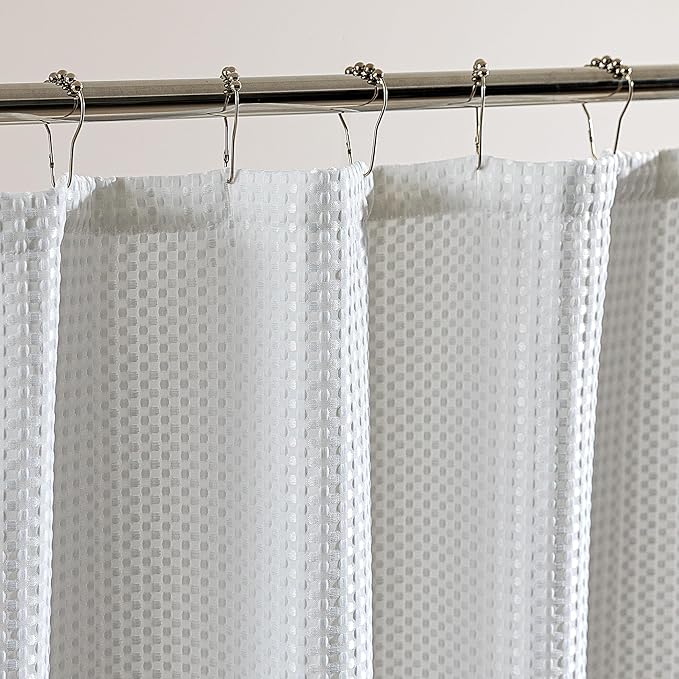 SLEEP ZONE Shower Curtain Liner, Waffle Shower Curtains for Bathroom, Heavy Duty Thick Fabric Shower Curtains - 285GSM Luxury Weighted Polyester Bath Curtain, 72" W x 78" L (White)