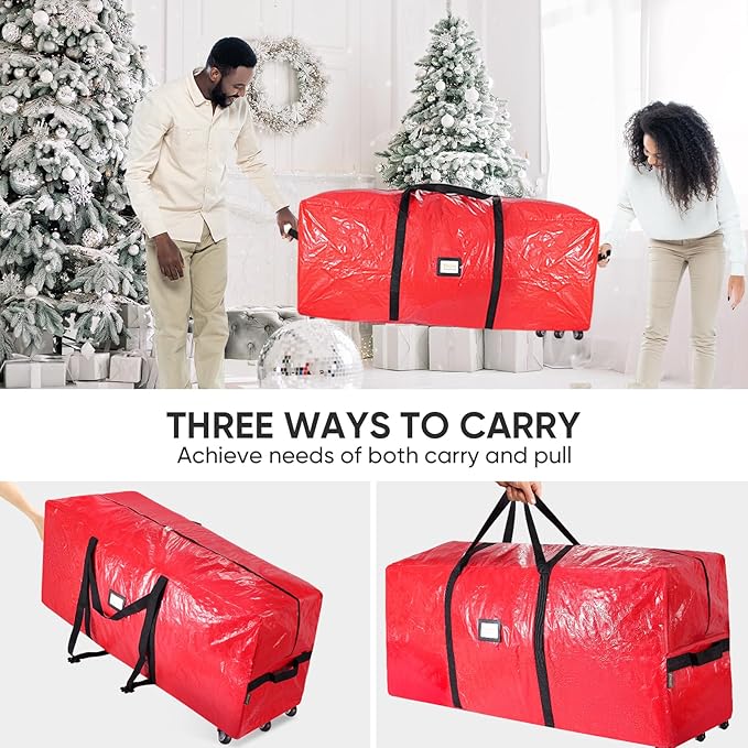 BALEINE 9 ft Rolling Christmas Tree Storage Bag, 3 Swivel Wheels for Easy Moving, Heavy Duty Extra Large Artificial Christmas Tree Bag with Reinforced Carry Handles and Fixed Buckle (Grey)