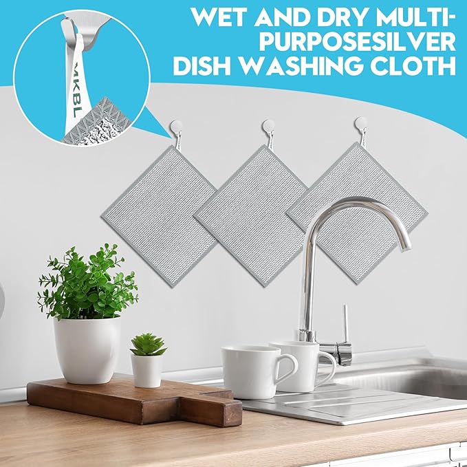 VMKBL 10 Pcs New Upgraded 3 Layers Non Scratch Wire Dishcloth, Multipurpose Wire Steel Wool Scrubber, Wet & Dry for Cookware, Sinks, Dishes, Stoves & Fireplaces 9.87“ x 9.87”
